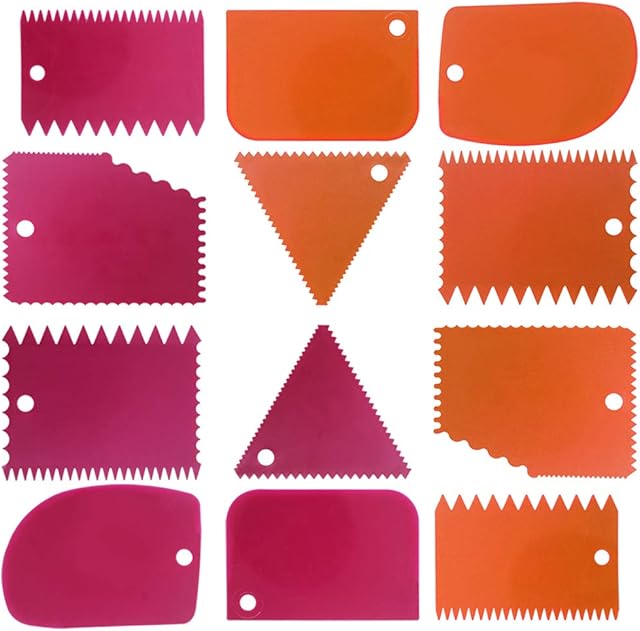 Cake Scraper Smoother Tool Set, DaKuan 12 pcs Cake Smoothing Cutter Plate Tool Combo, Cake Icing Scrapper Cake Edge Decorating Tool.