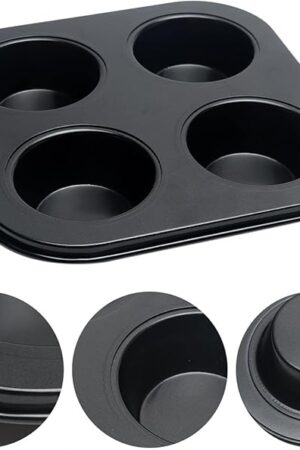 4 Cup Muffin Pan Mold - Non-Stick Cupcake Baking Tray/Tin - Carbon Steel Cake Mould For home, cafe bar and restaurant (Black)