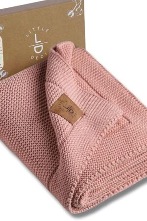 100% Organic Cotton Baby Knitted Blanket with Gift Box - Soft Toddler, Crib, Stroller Blanket - Neutral Swaddle and Receiving Blanket for Newborns, 30"x40", Pink