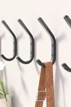 Wall Hooks 5 Pack Black Wall Mount Double Hook Design
