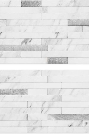 AULIGET 20 Sheets Faux Stone Peel and Stick Backsplash, White Marble Look PVC Wall Tiles Stick on Backsplash for Kitchen