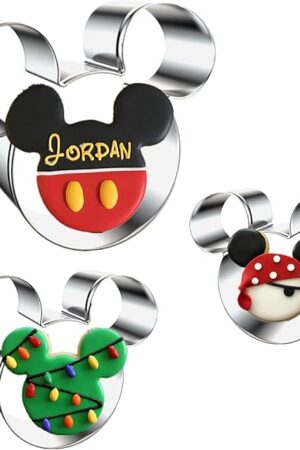3PCS Mickey Mouse Cookie Cutters, Mickey Mouse Face Shapes Themed Biscuits Molds Stainless Steel Metal Cutter for Kids Birthday Party Holidays Baby Shower