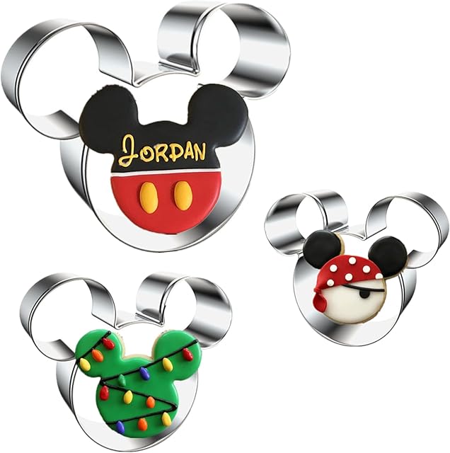 3PCS Mickey Mouse Cookie Cutters, Mickey Mouse Face Shapes Themed Biscuits Molds Stainless Steel Metal Cutter for Kids Birthday Party Holidays Baby Shower