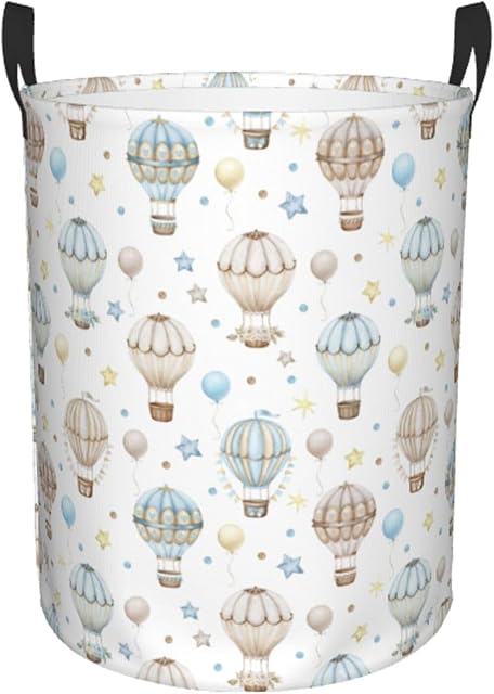 Watercolor Hot Air Balloon Round Laundry Hamper Storage Basket Toys Clothes Organizer Bin For Home Bathroom Bedroom Dorm Nursery, 38l
