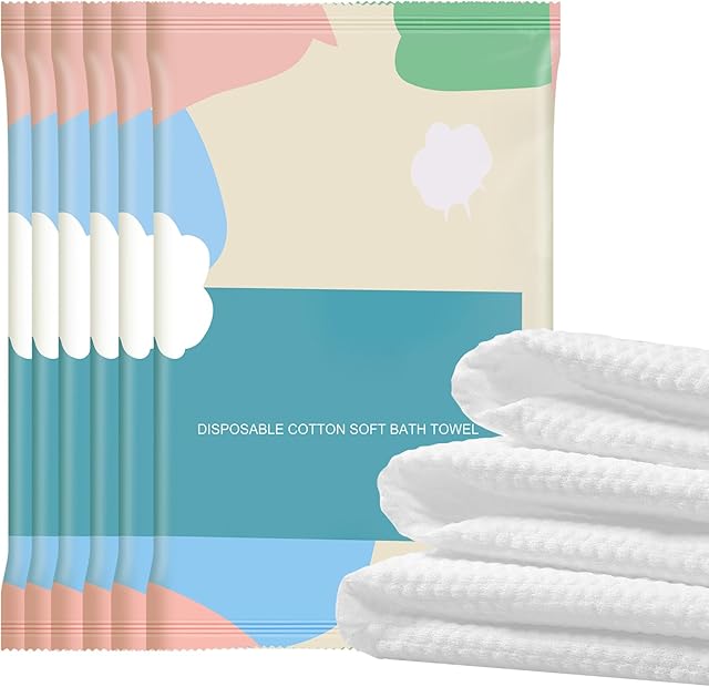 6 Packs Disposable Bath Towels Large Size 55''X27.5'' Portable Thicken Individually Wrapped Bath Towels Suitable for Hiking Camping Beach Swimming and Traveling
