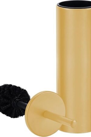 Deep & Sturdy Toilet Bowl Brush with Holder - Durable Scrubbing - Toilet Cleaners - Household Essentials - Bathroom Cleaner - Cleaning Supplies - Household Supplies, Painted Satin Gold
