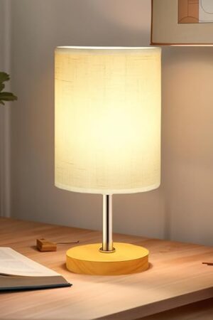 Bedside Night Table Lamp for Bedroom, Small Nightstand Lamp with 3000K E27/E26 LED Blub, Study Reading Wood Base Desk Lamp for Kids Room, Living Room, College Dorm, Home, Office (3W)
