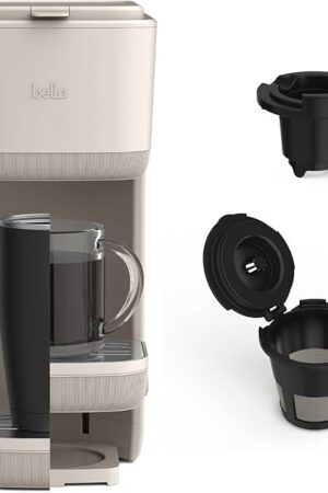 BELLA Single Serve Coffee Maker, K Cup Compatible & Coffee Ground Compatible with Auto Shutoff