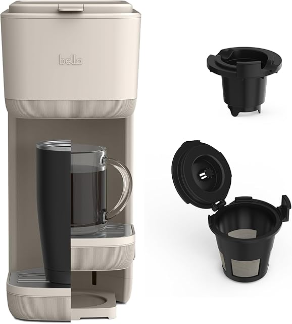 BELLA Single Serve Coffee Maker, K Cup Compatible & Coffee Ground Compatible with Auto Shutoff