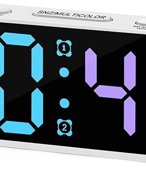 Cadmos Small Super Loud Alarm Clock for Bedrooms,Plug in Simple Digital Alarm Clocks with Large RGB Colorful Display,Dual Alarms,Dimmer,Ok to Wake Up for Heavy Sleepers Adults,Kids,Teens (White)