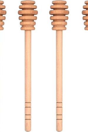 4PCS Honey Mixing Stirrer, Wooden Honey Dipper, Smooth Honey Comb Stick, Honey Spoon Collecting Dispensing Drizzling Jam (Straight Handle)