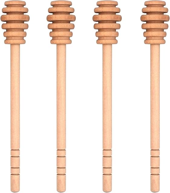 4PCS Honey Mixing Stirrer, Wooden Honey Dipper, Smooth Honey Comb Stick, Honey Spoon Collecting Dispensing Drizzling Jam (Straight Handle)