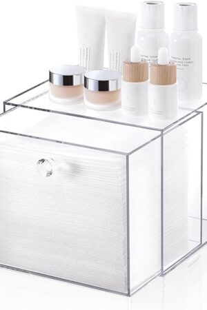 Disposable Face Towel Container Box Compatible with Clean Skin Club Clean Towel XL, AcrylicTowel Storage Bin with Drawer, Makeup Organizer stackable holder, Ideal for Vanity, Bathroom Organization