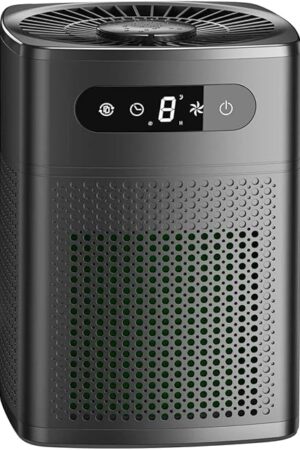 Air Purifiers for Bedroom, HEPA Covers Up to 302 sq.ft Room, 24db Sleep Model, Night Lighting, 3 Timers, with Aromatherapy for Bedroom, Dorm Room, Apartment, Kitchen-HY1800 (Light-Black)