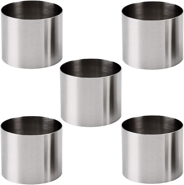5Pcs Round Cake Rings Mold, 2-Inch Mini Cake & Pastry Ring, Stainless Steel Mousse Dessert Rings Set Cake Cookie Biscuit Cutter Muffin Baking Molds