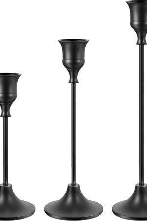 Black Candlestick Holders Taper Candle Holders, Set of 3 Vintage Candle Sticks Holder Decor Used as Fireplace Mantel or Table Centerpieces for Wedding, Dinning, Party