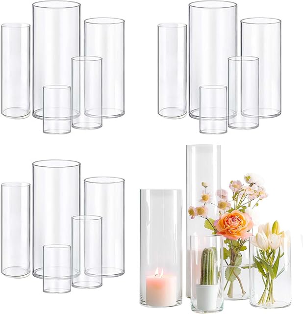 15pcs Cylinder Vases for Centerpieces Small Flower Glass Vases Clear Vase Home Decor Centerpiece Table Flower Vase Decorations for Wedding Decoration&Holiday Mixed Sizes Tall