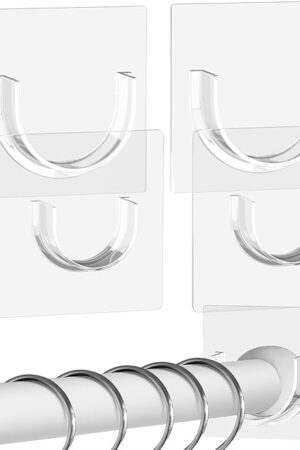 4 Pack Shower Curtain Rod Holder for Wall, Shower Rod Holder with Strong Adhesive, Tension Curtain Rod Bracket No Drilling (Rod Not Included)