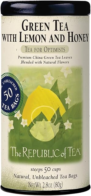 The Republic of Tea – Green Tea with Lemon and Honey Tea Bags, Low Caffeine, 50 Servings
