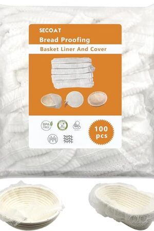 100 Pack Banneton Bread Proofing Basket Liner,21" Bread Bowls Liner Non-Stick Dough,BPA-Free Non Woven Sourdough Bread Basket Liners,Elastic Banneton Liners for Prevents Dough from Sticking to Basket