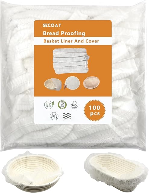 100 Pack Banneton Bread Proofing Basket Liner,21" Bread Bowls Liner Non-Stick Dough,BPA-Free Non Woven Sourdough Bread Basket Liners,Elastic Banneton Liners for Prevents Dough from Sticking to Basket