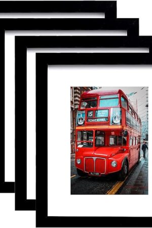 8x10 Picture Frame Set of 4,Black Photo Frame with Mat Display Pictures 5x7 or 8x10 Without Mat,PVC Glass,for Wall Home Office Décor
