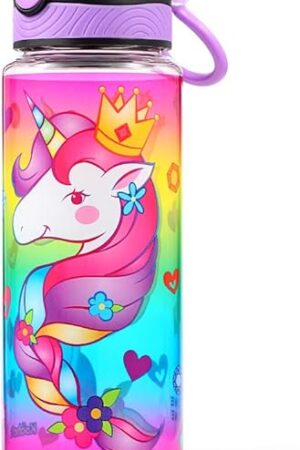 Cute Water Bottle for School Kids Girls, BPA FREE Tritan & Leak Proof & Easy Clean & Carry Handle, 23oz/ 680ml - Unicorn