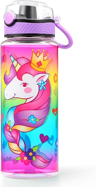 Cute Water Bottle for School Kids Girls, BPA FREE Tritan & Leak Proof & Easy Clean & Carry Handle, 23oz/ 680ml - Unicorn