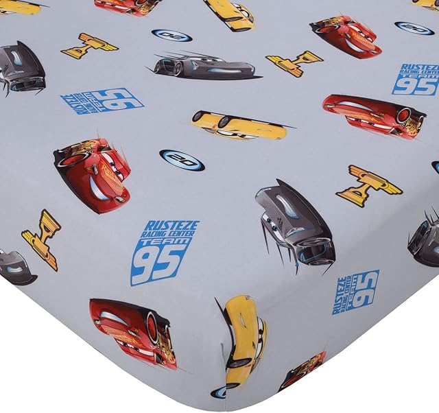 Disney Cars Fitted Crib Sheet 100% Soft Breathable Microfiber, Baby Sheet, Fits Standard Size Crib Mattress 28in x 52in, Gray