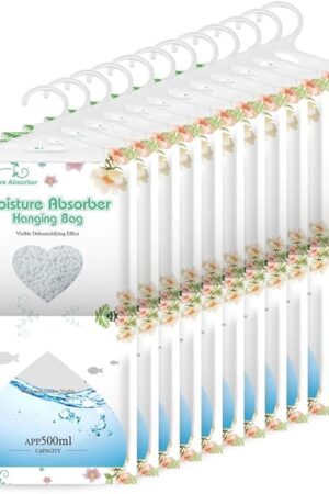 CANAGER Hanging Moisture Absorber-12 Packs, Hanging Dehumidifier Bags for Closet,Bedroom and kitchen,Fragrance Free,Moisture Absorb 12.5OZ