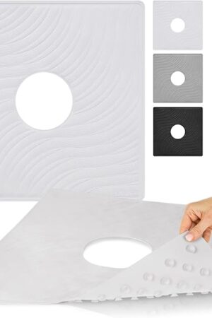 Vive Non Slip Shower Bath Mat - Textured Rubber with Drain Hole, Suction Cup Traction, Patented Design