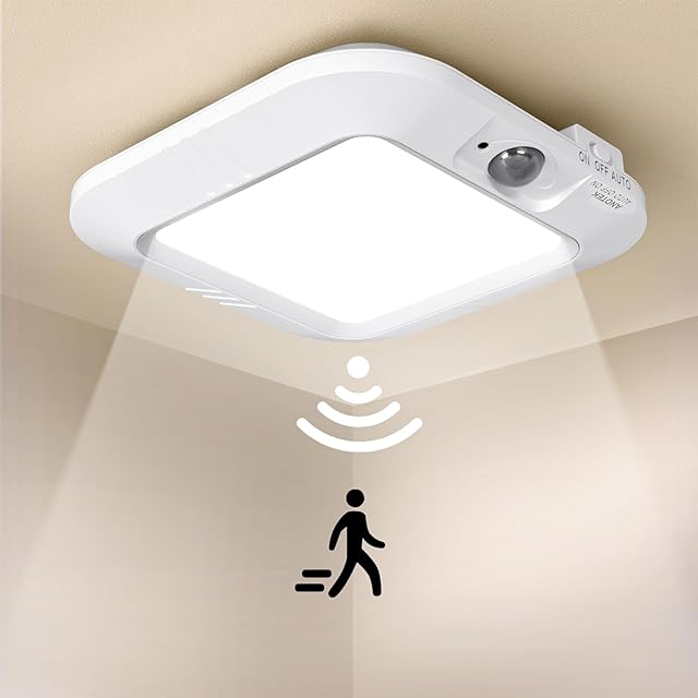 Battery Operated Ceiling Light, Motion Sensor Light Indoor, Motion Activated for Bathroom Stair Hallway Shed Laundry Daylight Auto On/Off