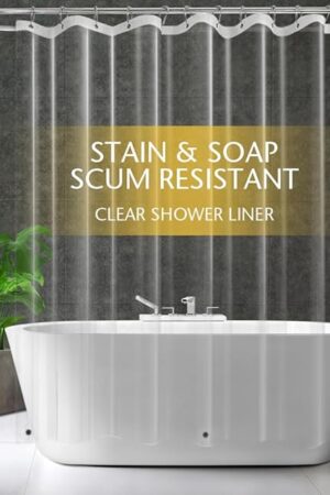 Clear PEVA Plastic Shower Curtain Liner Premium Light Weight 72" x 72" Transparent Bathroom Shower Showroom Curtain Liner with Rustproof Metal Gromments and Weighted Magnet