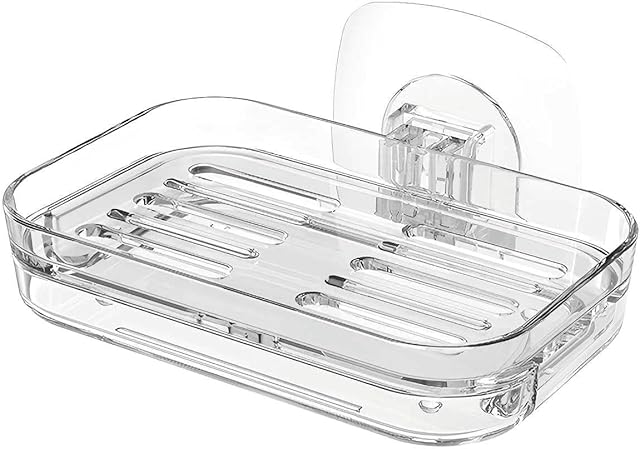 Bar Soap Dish for Shower Clear Acrylic Material Self Draining Soap Holder No Drilling Required Strong Adhesive Suitable For Rv Bathroom And Kitchen Storage Easy To Clean (Adhesive)