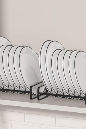 2 Pack Plate Holders Organizers 8 Slots Upright Cabinet Dish Drying Racks Metal Plate Stands (for 6In. 10In. Plates) Dish Organizers for Countertop and Cupboard(at Least 11.2in.Height) Black