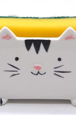Cat Sponge Holder Ceramic Cat Soap Holder Cute Cat Decor Kitchen Accessories Cat Home Decor Ceramic Kitchen Sponge Holder Cat Gifts Ideal Gifts for Women Birthdays Valentines Day Gifts