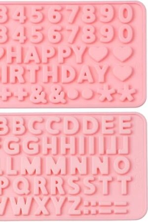 Verdental Small Letter Number Silicone Molds Set Candy Chocolate Non-stick Happy Birthday Cake Decorations Baking Mould(2 Pieces, Pink)