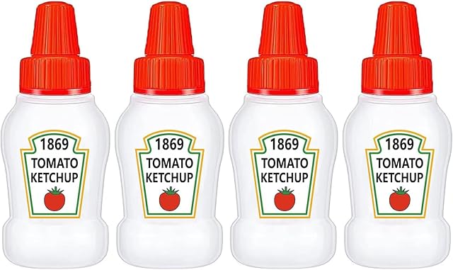 4 Pieces Mini Ketchup Bottle for Bento Box Accessories, 1 oz Condiment Squeeze Bottles Empty Plastic Salad Dressing Container Tomato Ketchup Condiments Squirt Squeezable Jar for Sauces Syrup