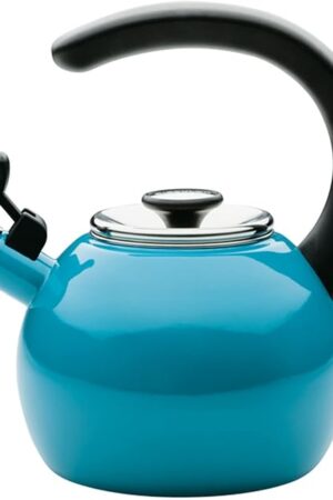 Circulon Enamel on Steel Whistling Teakettle/Teapot With Flip-Up Spout, 2 Quart - Turquoise Blue