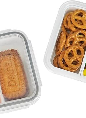carrotez 2 Compartment Snack Containers, Mini Snack Containers for Mini Fridge, Small Food Storage Containers, Airtight Lids, Reusable, 1.1 cup, 2 PACK