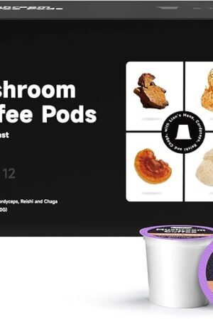 Chaism Mushroom Coffee Pods - Arabic Coffee with Lions Mane, Cordyceps, Reishi, Chaga for Focus & Energy Boost, Sugar-Free, Fat-Free,12 K Cups (12 Counts, Medium Roast)
