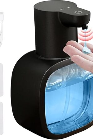 Automatic Liquid Soap Dispenser, 17oz/500ml Touchless Rechargeable with 4-Level Adjustable & IPX5 Waterproof - Level Display for Wall/Tabletop Use in Bathroom, Kitchen, Black