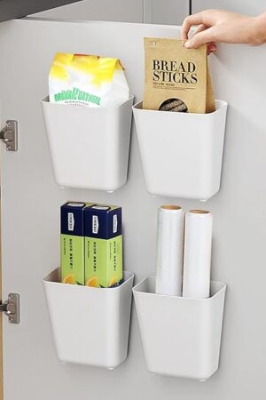 4 Piece Kitchen Cabinet Door Storage Box,Self Adhesive Wall Mounted Storage Box,Wardrobe/Bathroom/Refrigerator Small Items Organizer