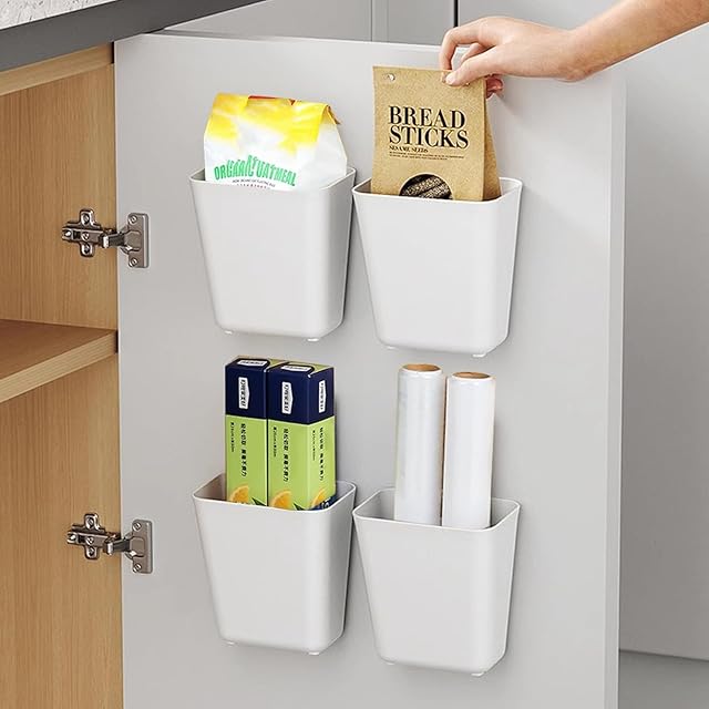 4 Piece Kitchen Cabinet Door Storage Box,Self Adhesive Wall Mounted Storage Box,Wardrobe/Bathroom/Refrigerator Small Items Organizer