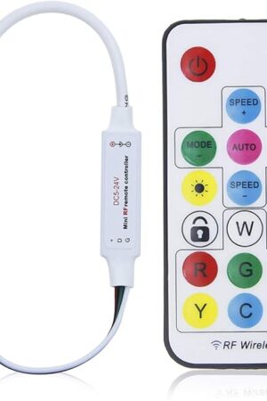 ALITOVE WS2812B WS2811 Addressable LED Controller RF Remote Wireless Mini Controller 5~24V DC for WS2812 WS2811 Dream Color Rainbow RGB LED Pixel Strip Panel Light, 3pin JST Connector 200 Color Modes