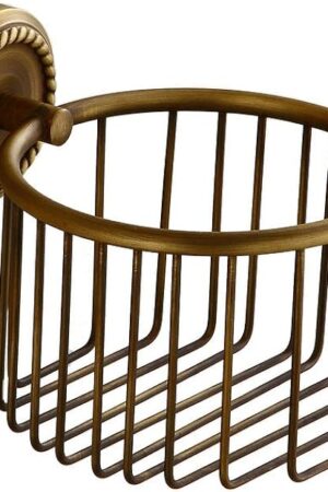 Vintage Toilet Paper Holder Wall Mounted Bathroom Roll Tissue Wire Basket, Antique Brass