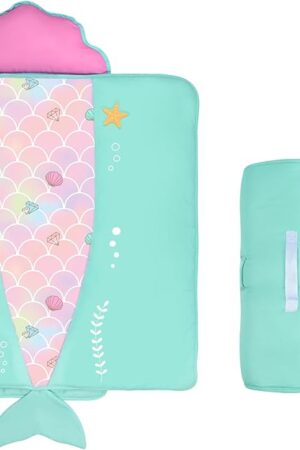 Cloele Toddler Nap Mat - Mermaids Nap Mat for Preschool with Removable Pillow and Blanket - 53x21inches Rolled and Portable Kid's Sleeping Mat for Toddler Girls Preschool Daycare Travel