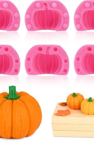 Actvty 3D Pumpkin Silicone Molds, 6 Pcs Half a Pumpkin Chocolate Candy Fondant Mold for Halloween Thanksgiving Fall Baking, Cake Decoration, Soap Candle Clay Resin Casting