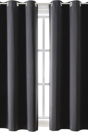 ChrisDowa Grommet Blackout Curtains for Bedroom and Living Room - 2 Panels Set Thermal Insulated Room Darkening Curtains (Dark Grey, 42 x 63 Inch)