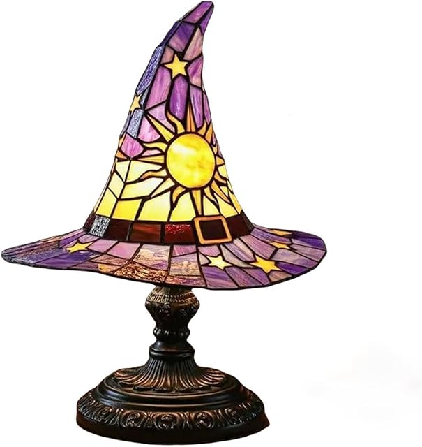 Witch Hat Lamp, Handmade Gothic Witch Hat Lamp, Small Table Lamp, Mysterious Bedroom Atmosphere and Witchcraft Gift, Weird and Fun Table Lamp in The Shape of a Small Wizard Hat